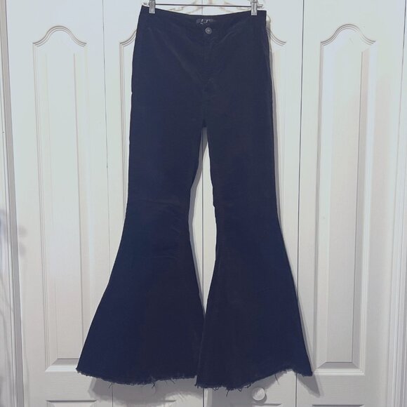 Forever 21-XLarge Velvety Distressed Hippie Fringed High Waisted Jeans/Pants - Picture 1 of 15